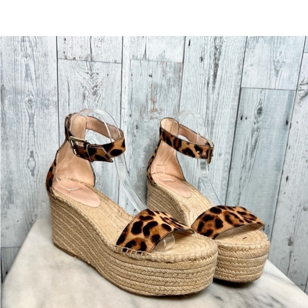 J Crew animal print calf hair platform wedge ankle strap sandals size 9